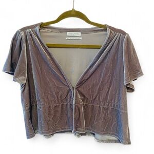 URBAN OUTFITTERS SILVER GOLDIE VELVET TIE FRONT CROP TOP BOHO NEUTRAL SIZE SMALL
